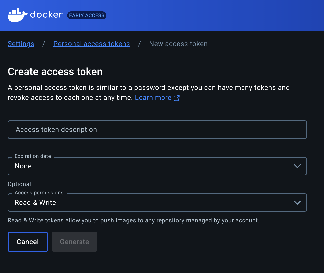 Token de Acceso de Docker Hub